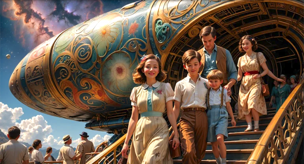 Storytelling the future in a Nebula Vacation. Reve AI gives us a family-friendly future with Art Nouveau elements and depression-era escapism, taking the whole family on vacation to the Eagle Nebula. Telling a story is more than just words. It's about how writing works. Decoding writing theory, story structure, and worldbuilding research can build a picture of the story you want to tell.